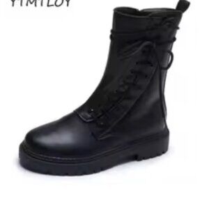 Faux Leather Side Zipped Combat Boots (Size 7.5)